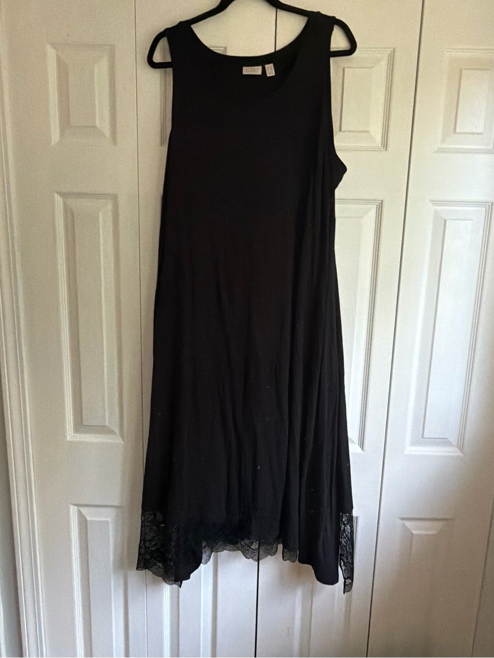 LOGO by Lori Goldstein Sleeveless Black Midi Dress with Lace Trim